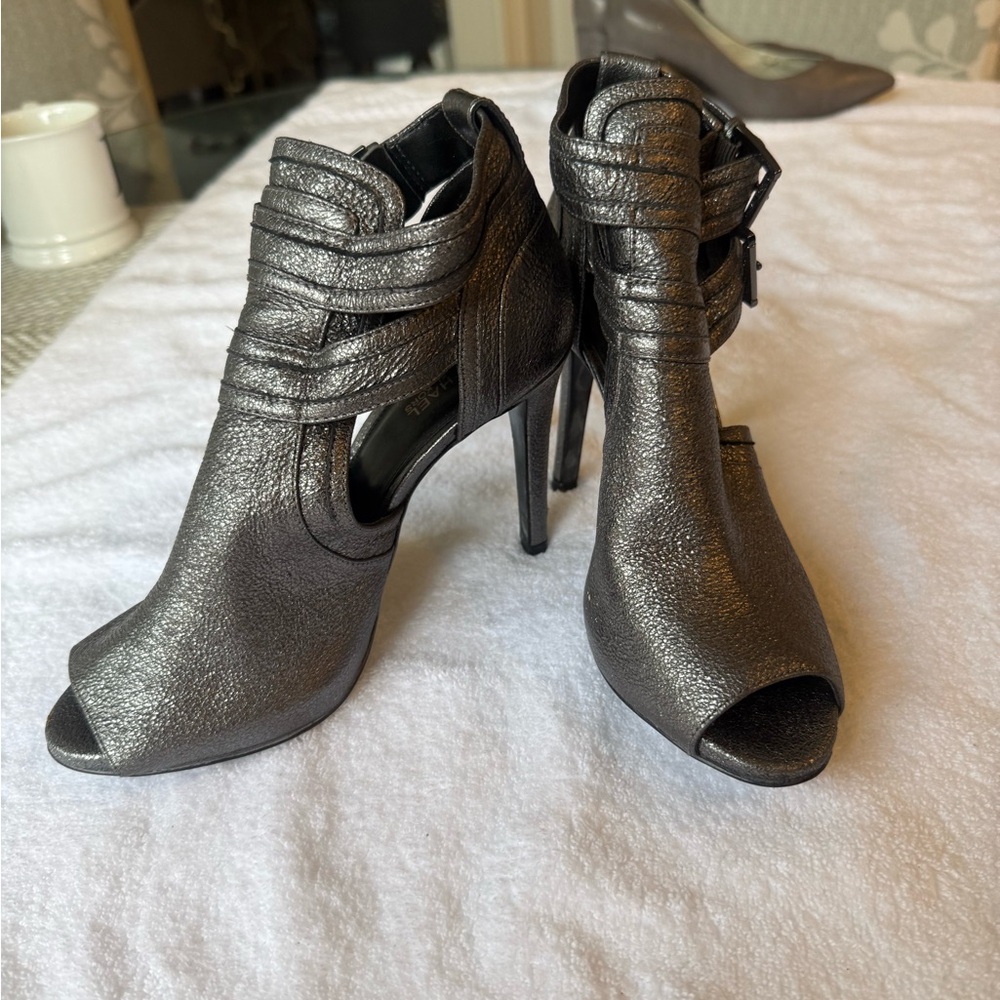 Michael Kors Metallic Gray Peep-Toe Heels